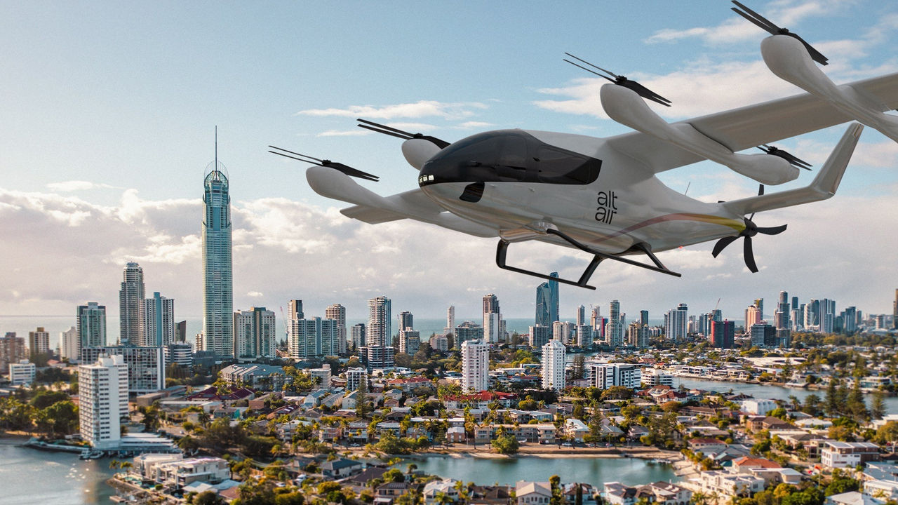 A drone soaring through the open sky.