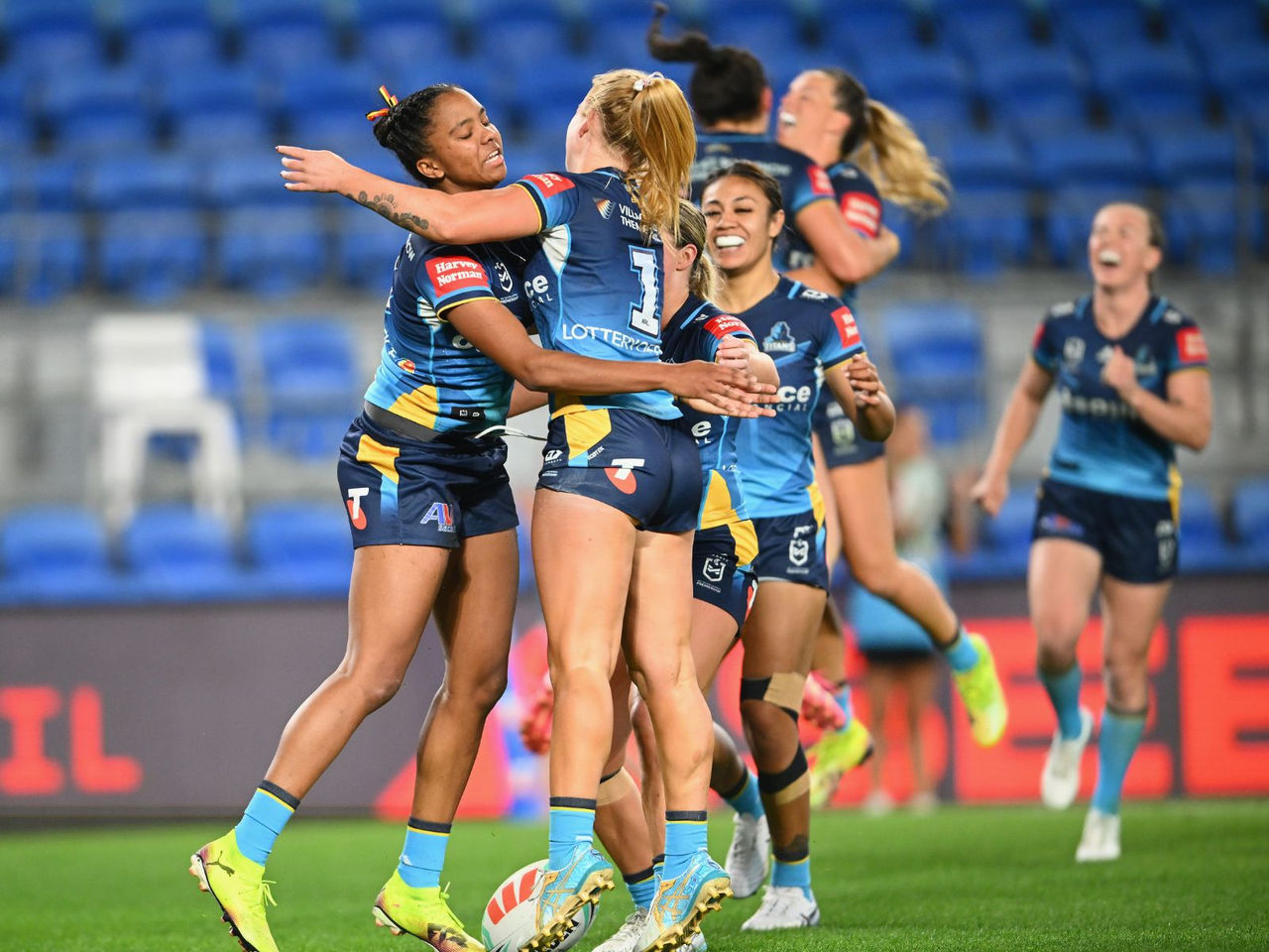 NRLW Gold Coast Titans the team celebrating on the field