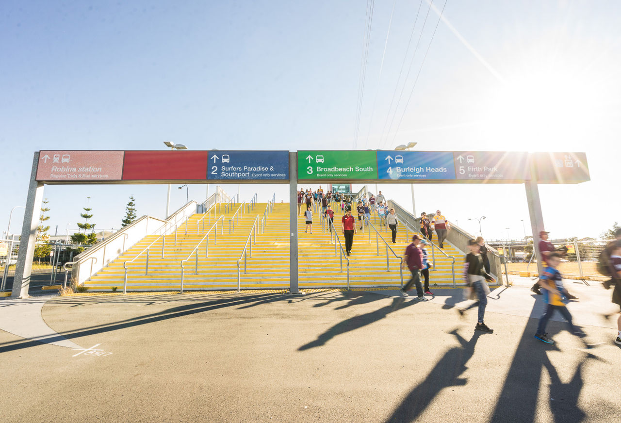 Transport Hub people ingressing to venue via stairs